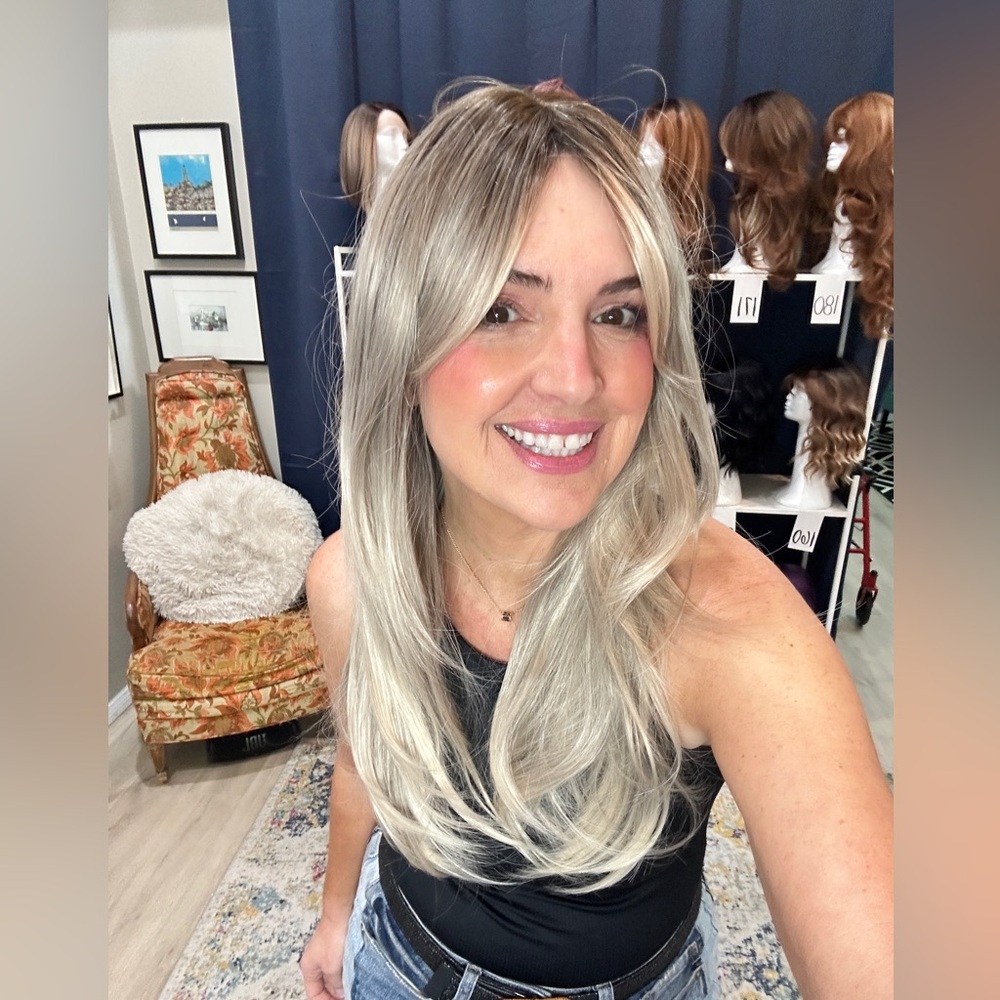 302 "the Cassie" Platinum Blonde Ombre Rooted Wig 24” straight synthetic